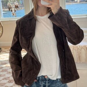 Women's Suede Zip-Front Jacket in Dark Brown